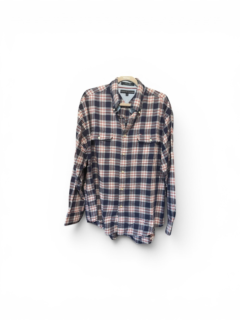Tommy Hilfiger Navy, Cream & Red Plaid Long-Sleeve Button-Up Shirt